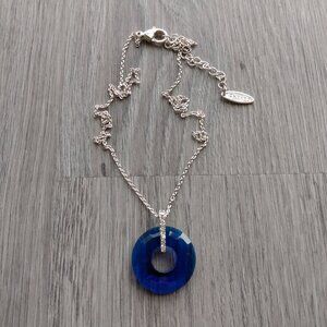 Blue Glass Necklace Circle Pendant Silver Tone Nygard Designer